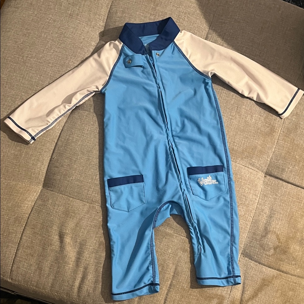 UV Skinz swim romper Navy and Light Blue - 2T